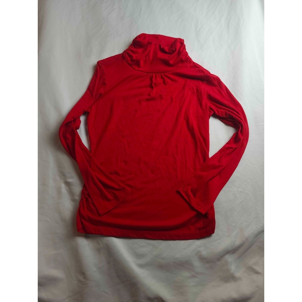 New Directions Turtleneck Shirt‎ Womens Large Red Knit Ruched Side Layering
